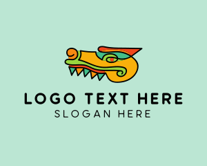 Dragon - Multicolor Aztec Crocodile logo design