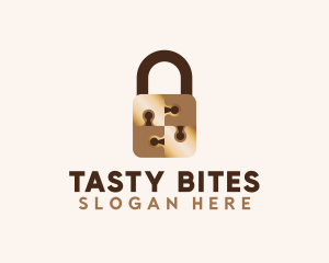 Puzzle - Gold Jigsaw Padlock logo design