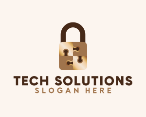 Cyber Security - Gold Jigsaw Padlock logo design