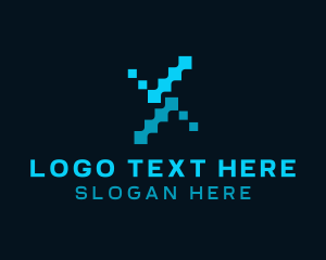 Blue - Digital Check Letter X logo design