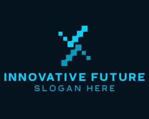 Future - Digital Check Letter X logo design
