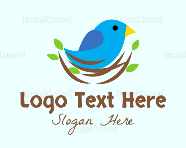 Sparrow Bird Tree Nest Logo