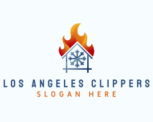 Air Conditioner - Snowflake House Fire logo design