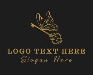 Feminine - Golden Butterfly Key logo design