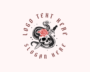 Skull - Rose Snake Skull logo design