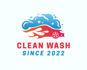 Washing - Flaming Car Wash Cleaning logo design