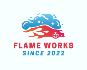 Flame - Flaming Car Wash Cleaning logo design