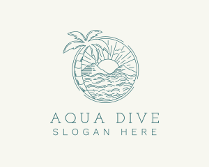 Diving - Sunset Tropical Beach logo design