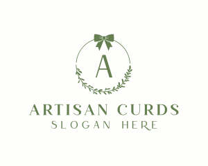 Ribbon Leaf Wreath  logo design