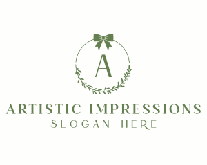 Ribbon Leaf Wreath  logo design