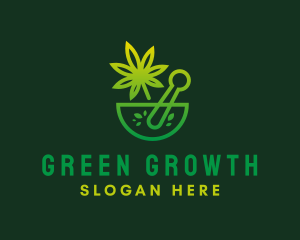 Green Weed Mortar & Pestle logo design