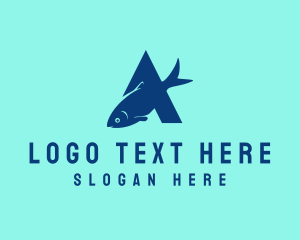 Milkfish - Blue Fish Letter A logo design