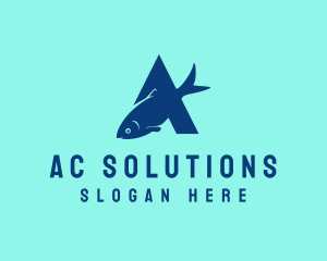 Blue Fish Letter A logo design