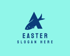 Seafood - Blue Fish Letter A logo design