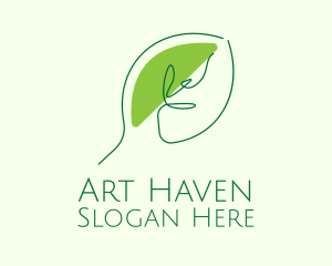 Green Leaf Line Art logo design