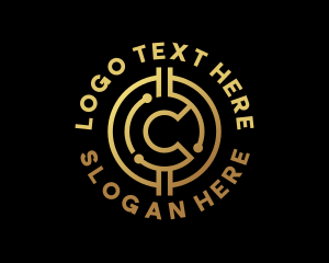 Blockchain - Golden Circuit Letter C logo design