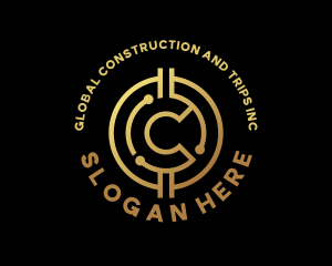 Golden Circuit Letter C Logo