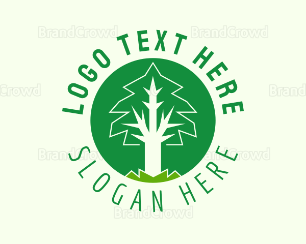 Circle Green Tree Emblem Logo