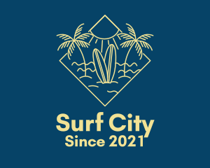 Surfboard Surf Tropical Beach Sun logo design