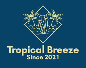 Surfboard Surf Tropical Beach Sun logo design