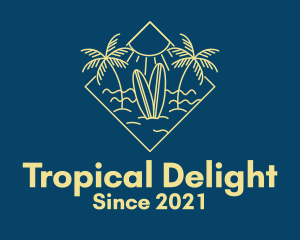 Surfboard Surf Tropical Beach Sun logo design