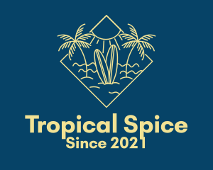 Surfboard Surf Tropical Beach Sun logo design