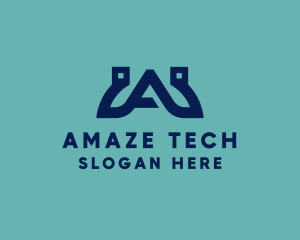 Blue Tech Letter A logo design