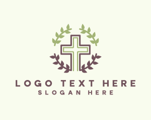 Church - Christian Cross Wreath logo design