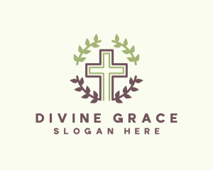 Christian Cross Wreath  logo design