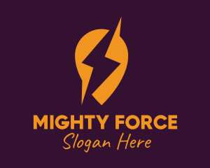 Powerful - Energy Lightning Pin logo design