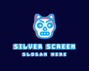 Game Streaming - Cat Skull Glitch logo design