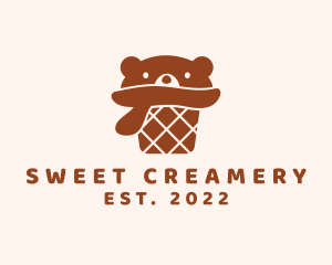 Creamery - Bear Ice Cream Cone logo design