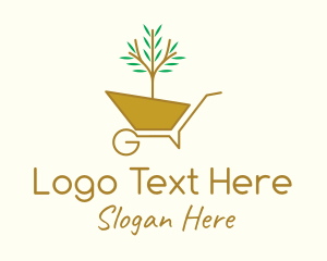 Tree Planting - Golden Plant Wheelbarrow logo design