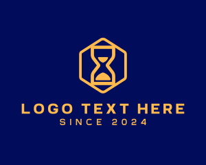 Sand Clock - Hourglass Hexagon Clock logo design