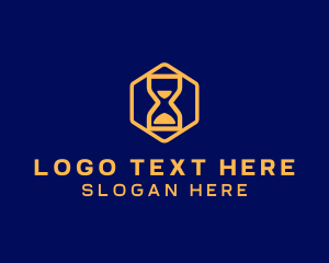 Sand Timer - Hourglass Hexagon Clock logo design