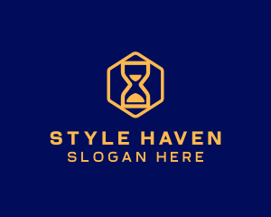 Souvenir Shop - Hourglass Hexagon Clock logo design