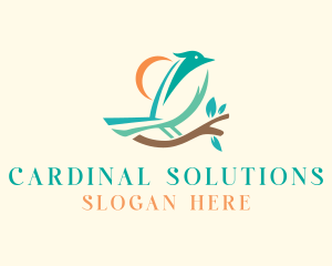 Cardinal - Perched Bird Branch logo design