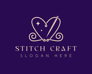 Needlework - Heart Needle Sewing logo design