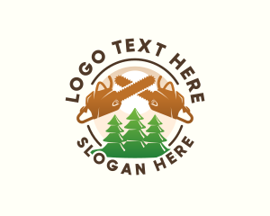 Woodcutting - Tree Logging Chainsaw logo design