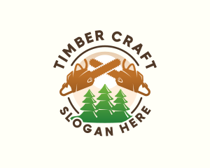 Woodcutting - Tree Logging Chainsaw logo design
