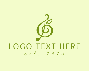 Music G Clef Leaf logo design