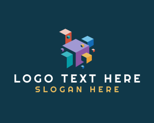 3d - Digital Cube Pixel logo design