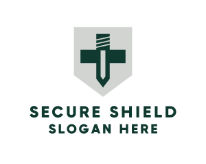 Shield Cross Sword logo design