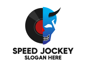 Jockey - DJ Demon Skull Disc logo design