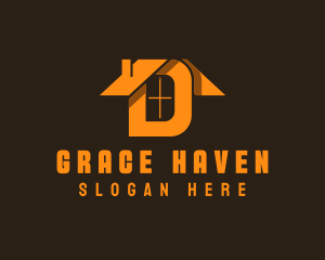 Village - Orange Letter D House logo design