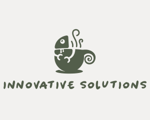 Barista - Chameleon Coffee Tea Cup logo design