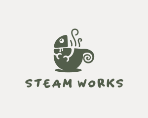 Steam - Chameleon Coffee Tea Cup logo design