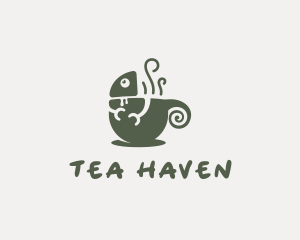 Chameleon Coffee Tea Cup logo design