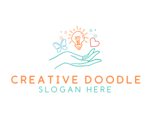 Doodle Hand Lightbulb logo design