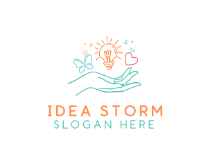 Doodle Hand Lightbulb logo design